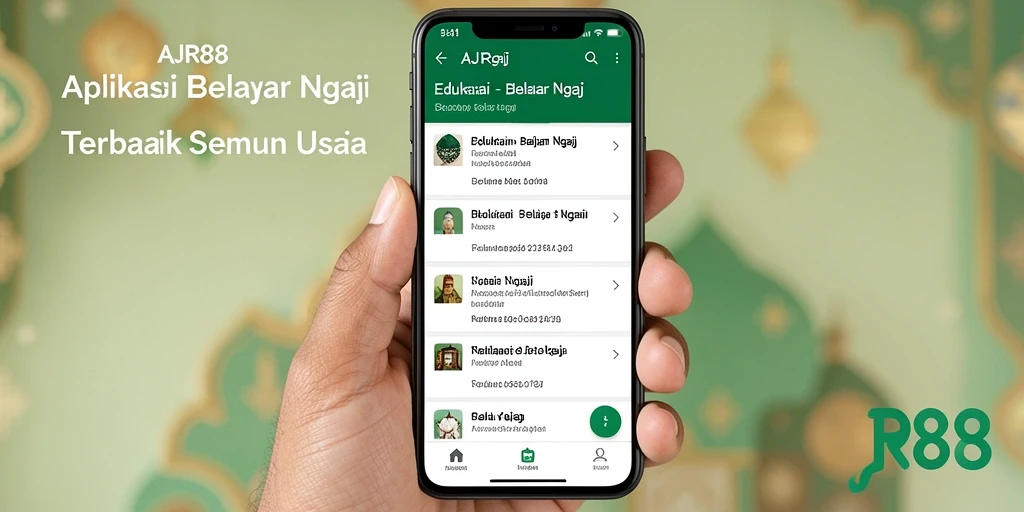 Antarmuka aplikasi AJR88 yang mudah dipahami untuk belajar ngaji.