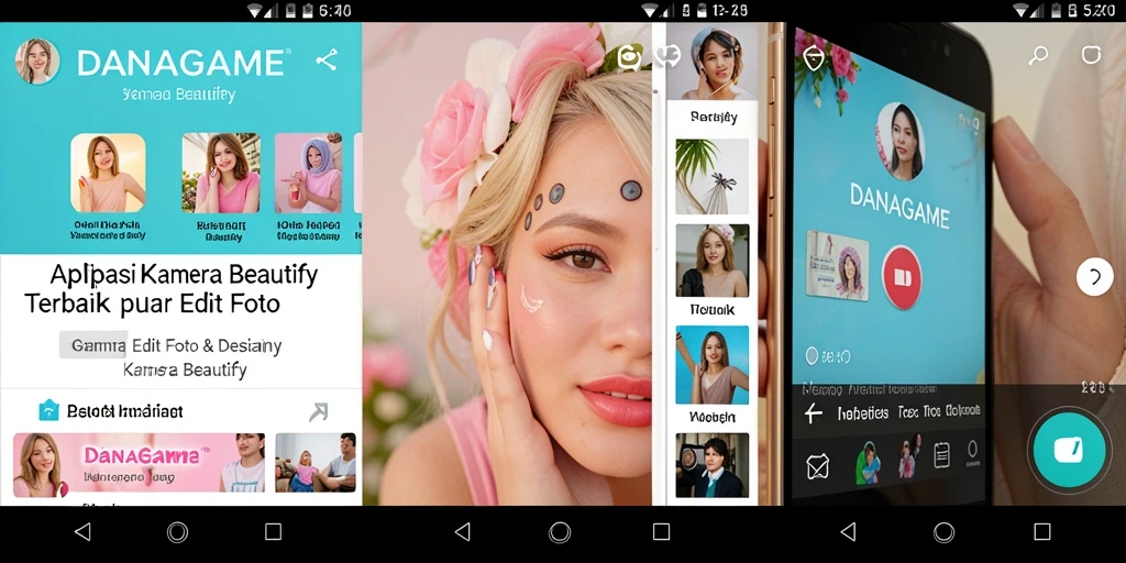 Antarmuka aplikasi DANAGAME yang menonjolkan fitur Kamera Beautify.