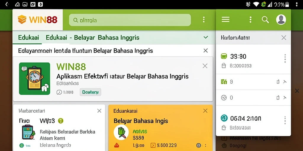 Antarmuka aplikasi WIN88 yang interaktif untuk belajar Bahasa Inggris.